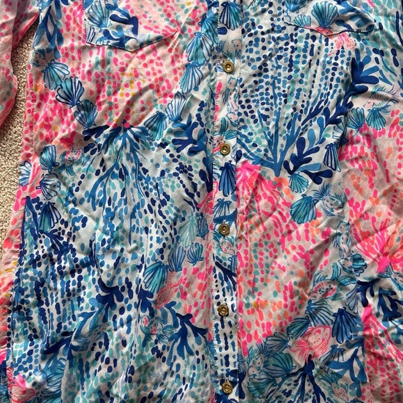 Lilly Pulitzer Natalie Cover-Up Shirtdress blue pink shell sway with me xxs - Picture 4 of 7